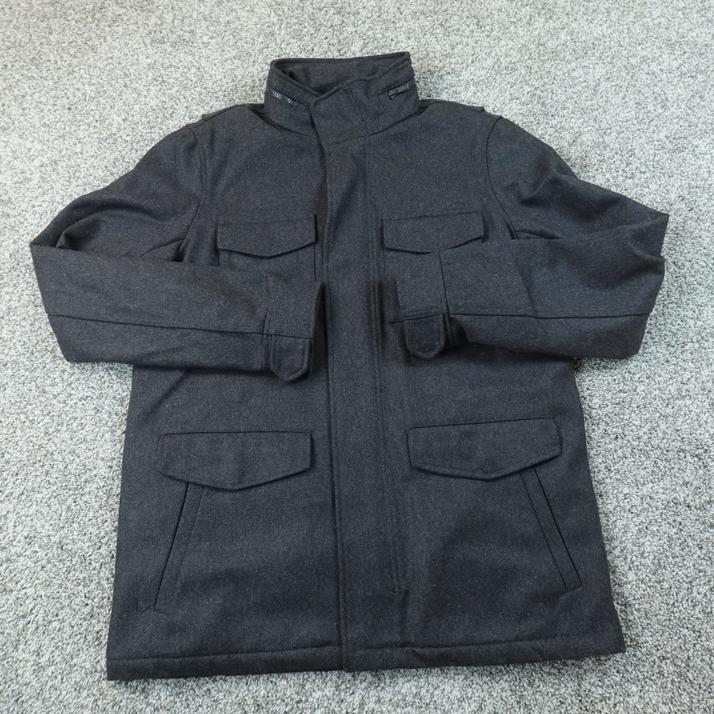 Gap Jacket Mens LT Gray Wool Military Quilted Lined Full Zip Parka Coat Italy